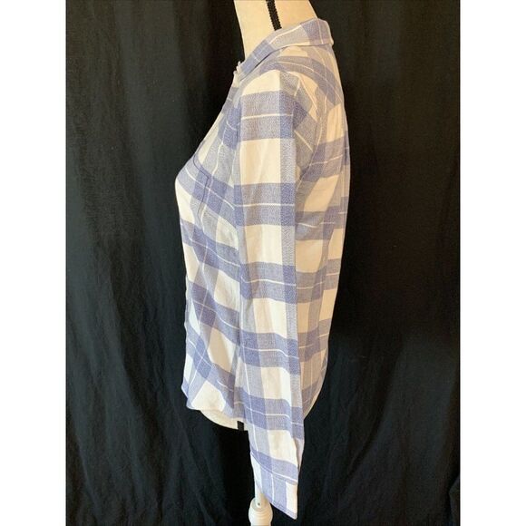Untuckit Womens Blue White Plaid Long Sleeve Flannel Top Size 2 - Picture 3 of 5